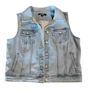 Chaps Womens Large Light Wash Denim Jean Vest Button Front Cotton Casual